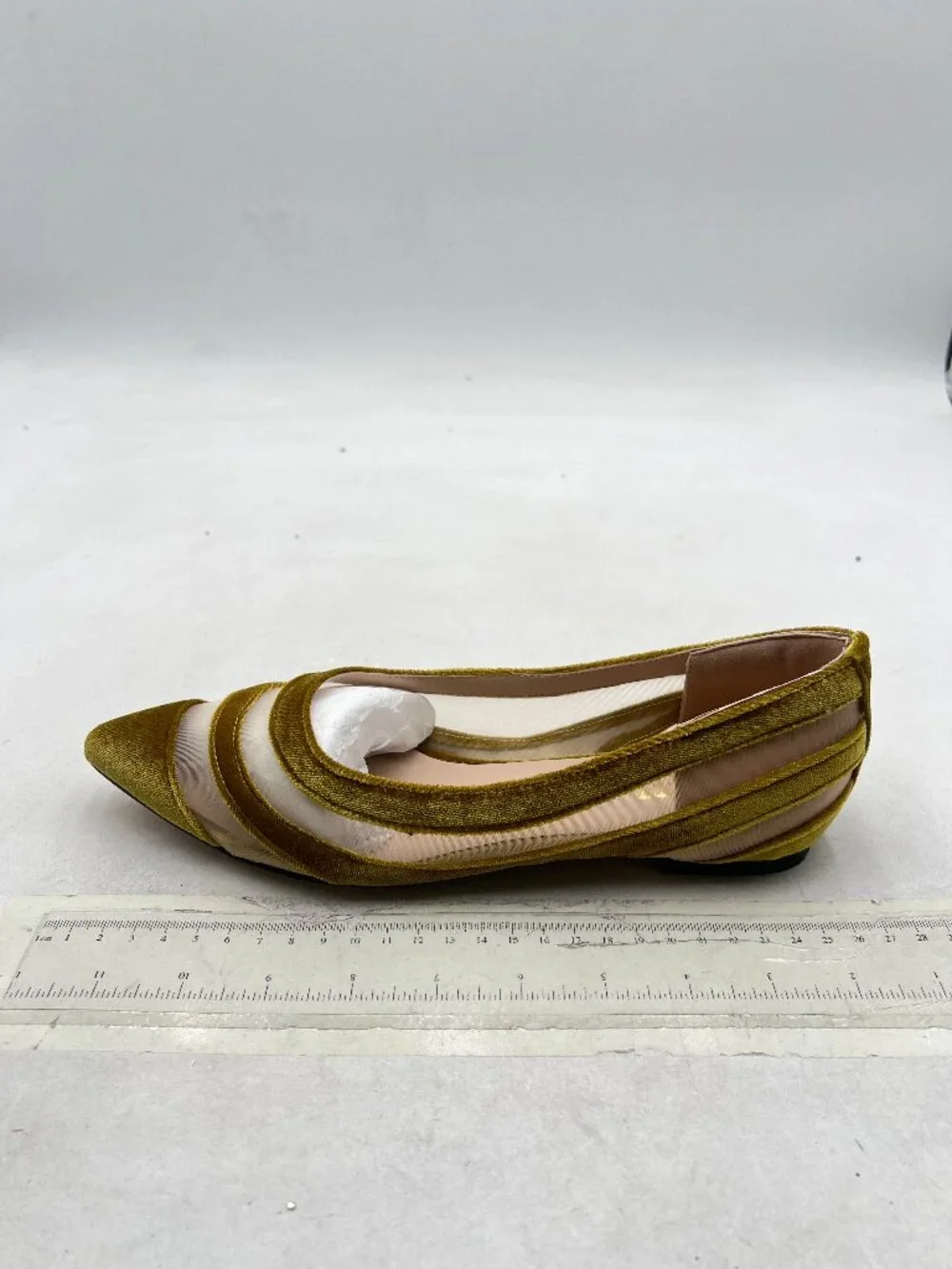 Pointed Velvet Striped Ballet Flat in Gold